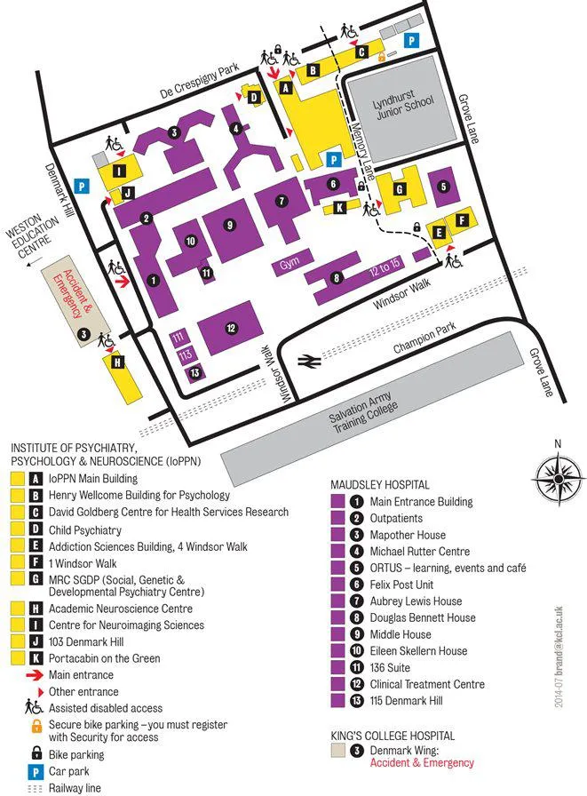 Map showing detail of IoPPN at Denmark Hill Campus