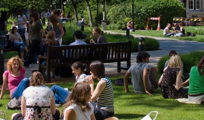 students outside on the grass