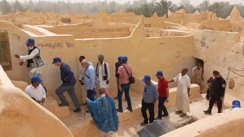 The image shows King's researchers during their visit to the Old Town of Ghadames, accompanied by their local colleagues