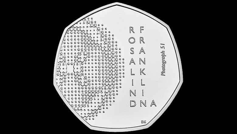 Image of the Royal Mint's Rosalind Franklin 100th anniversary coin reverse (Brilliance)