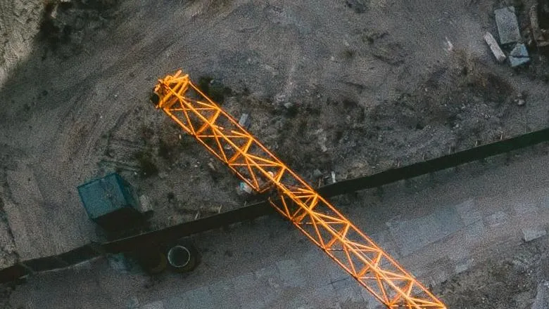 An aerial photograph looking down on a construction site.