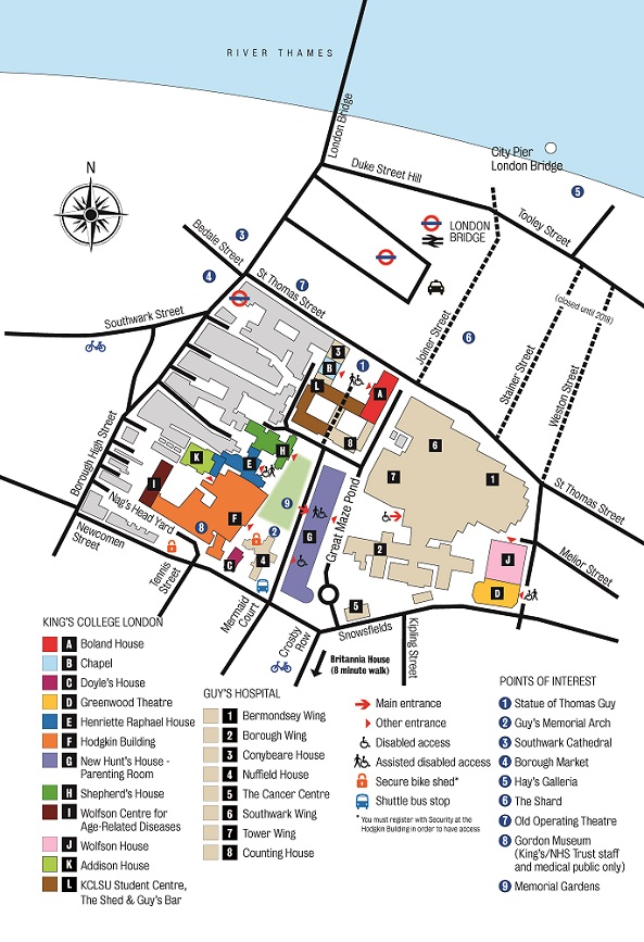 map of King's College Guy's Campus