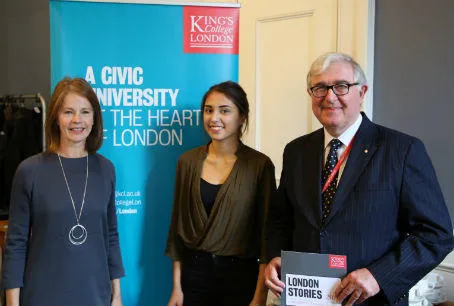 Left to right: Deborah Bull (Assistant Principal, London), Anya Johti (President, KCL STAR), Professor Edward Byrne AC (President & Principal, King's College London