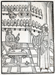 Woodcut of the apothecary's shop from Hortus sanitatis (1497)