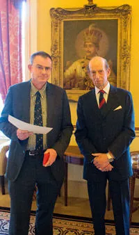Prof. Richard Vinen accepting the Templer award, presented by HRH Field Marshal the Duke of Kent KG (right).