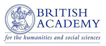A logo of blue on white for the British Academy. Strapline 'for the humanities and social sciences'