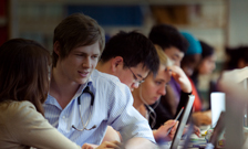 students in library