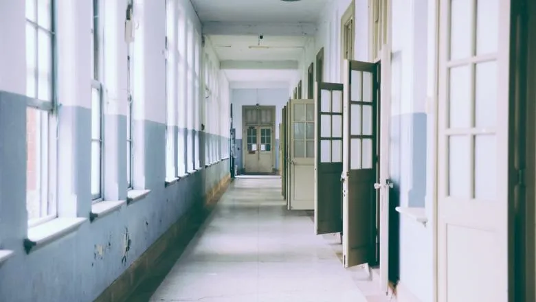 Empty school hallway