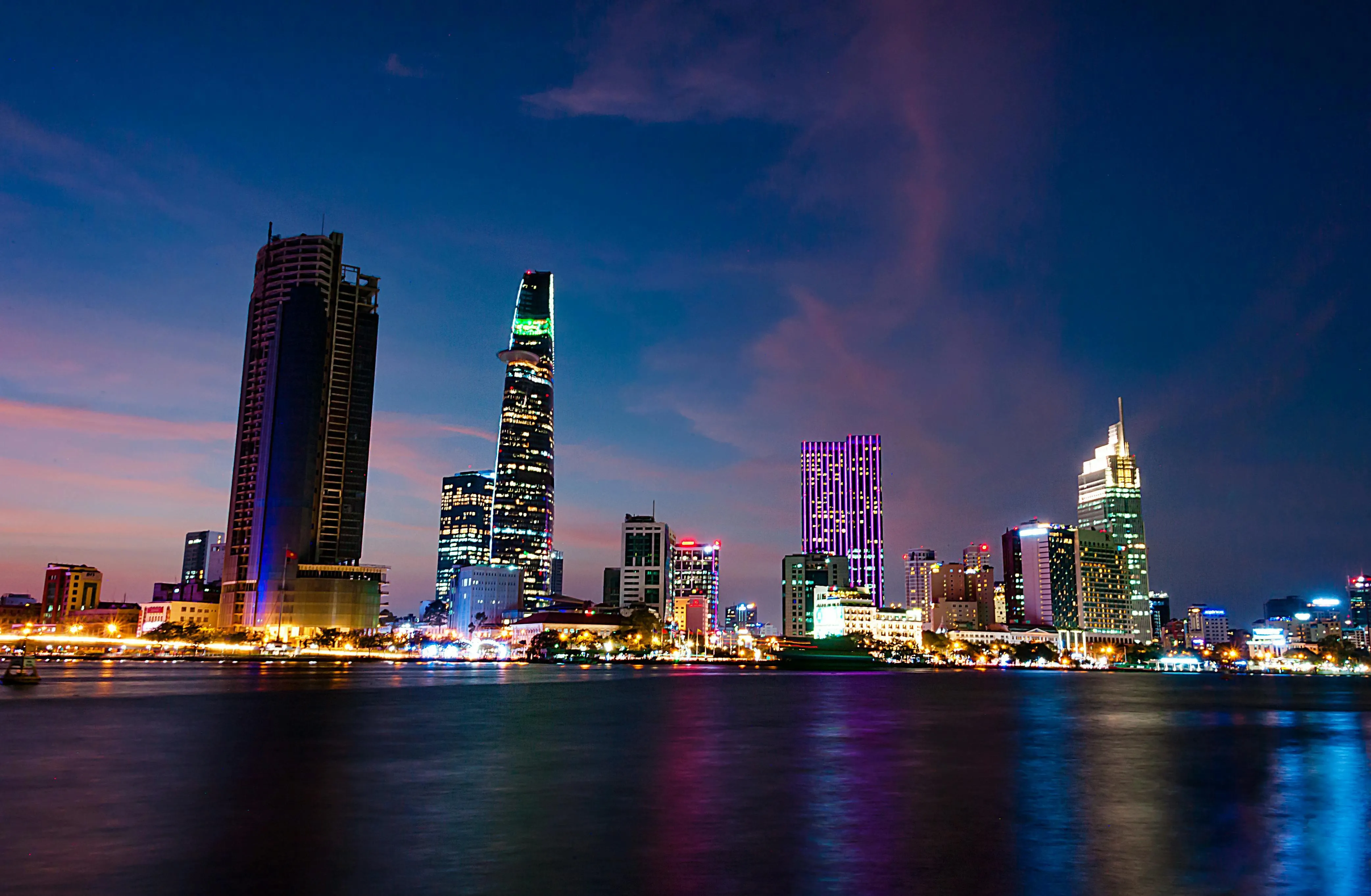 skyscrapers in Ho Chi Minh lit up at night