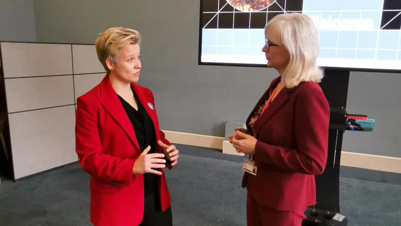 Dr Kate Goodger and Professor Katie Bailey have a discussion during the MaPNet Round-table on 14 January 2020.