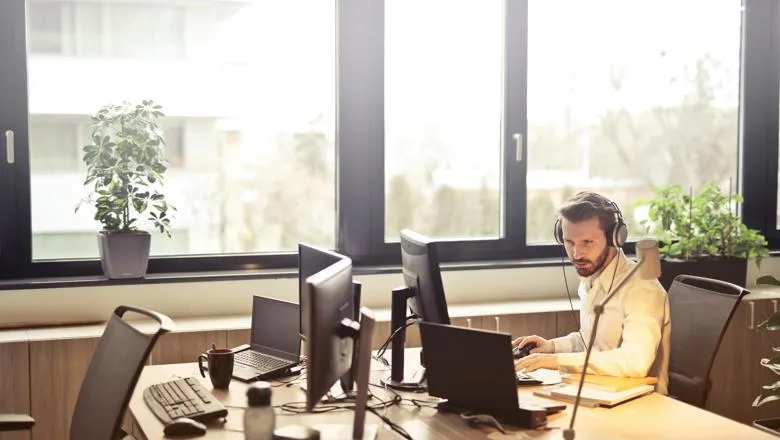 man on his own in an office