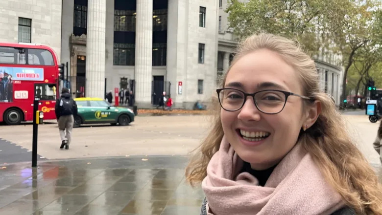 Theresa Rotzel smiles outside Kings College London