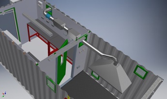 Open plan of the fire emissions testing chamber