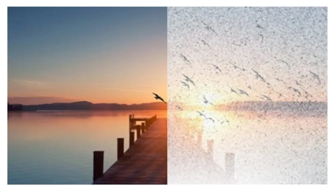 An example of what someone with visual snow syndrome may see (right) when compared with normal vision (left).