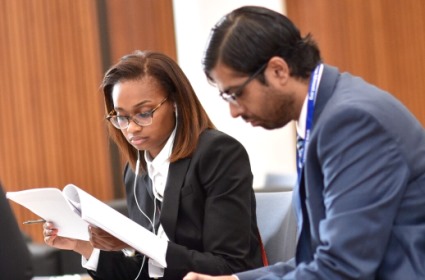 Students prepare for the oral rounds of the FDI Moot 2015 at King's College London.