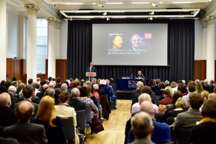 Lord Judge delivers a lecture in the Great Hall at King's College London.