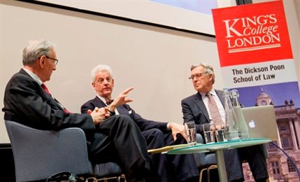 Professor Michel Rosenfeld, Bill Neukom and Dean Caron in conversation at The Dickson Poon School of Law Transnational Speaker Seminar Series.