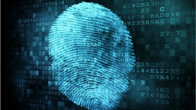 A blue fingerprint against lines of code