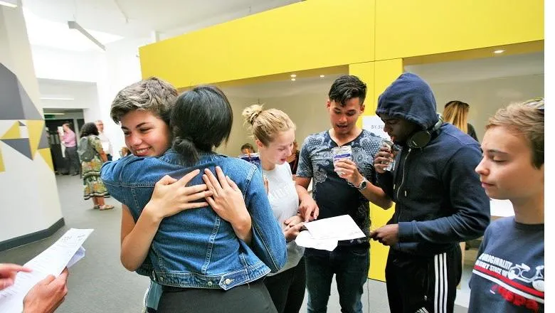 Pupils getting their A-level results