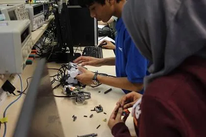 Students working on a robot