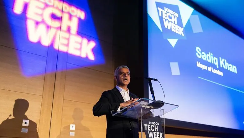 Sadiq Khan on the stage at London Tech Week