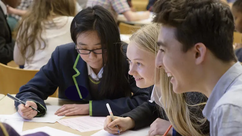 Students working at a table