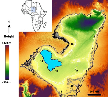 Location of the palaeolake shoreline complexes identified in this research.