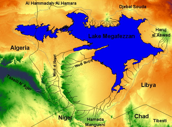 Figure 3.1 SRTM DEM showing the main geomorphological features of the Fezzan