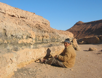 Lake sediments intercollated with fluvial gravels and sands at the base of the escarpment near el-Grafia