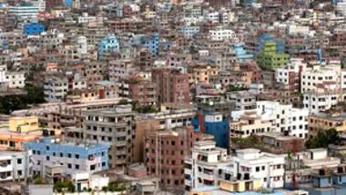 View of city with blocks of flats