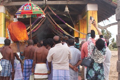 Finishing an all night Aadi Amavasai pilgrimage in Mullaitivu, Northern Sri Lanka.