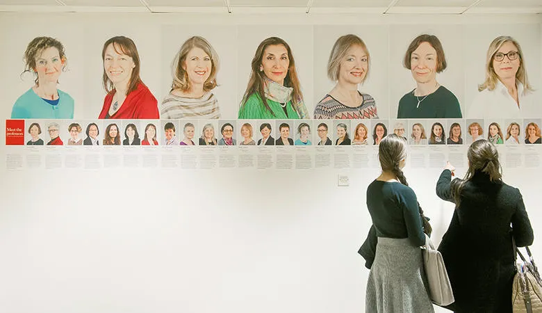 Wall of women professors at King's College London.