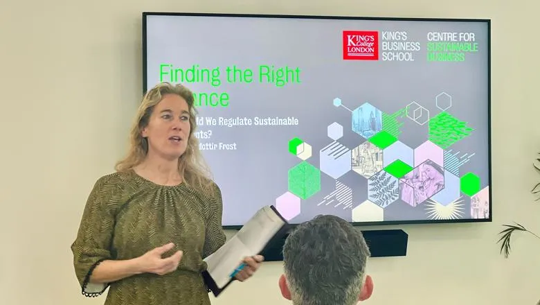 Ylva Baeckstrom (Senior Lecturer in Finance) presenting at the workshop.