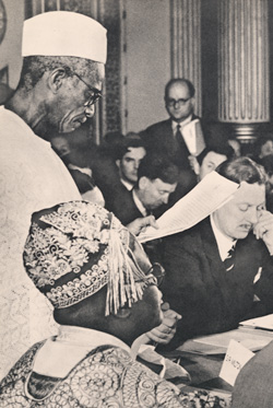 Sir Milton Margai, first premier of Sierra Leone, making a speech in London at the Sierra Leone Constitutional Conference of 1960. From: Sierra Leone. Great Britain. Central Office of Information