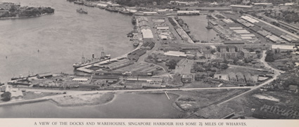 Image of the Singapore docks, with the harbour visible. From: Singapore (set of 6 plates). Great Britain. Central Office of Information
