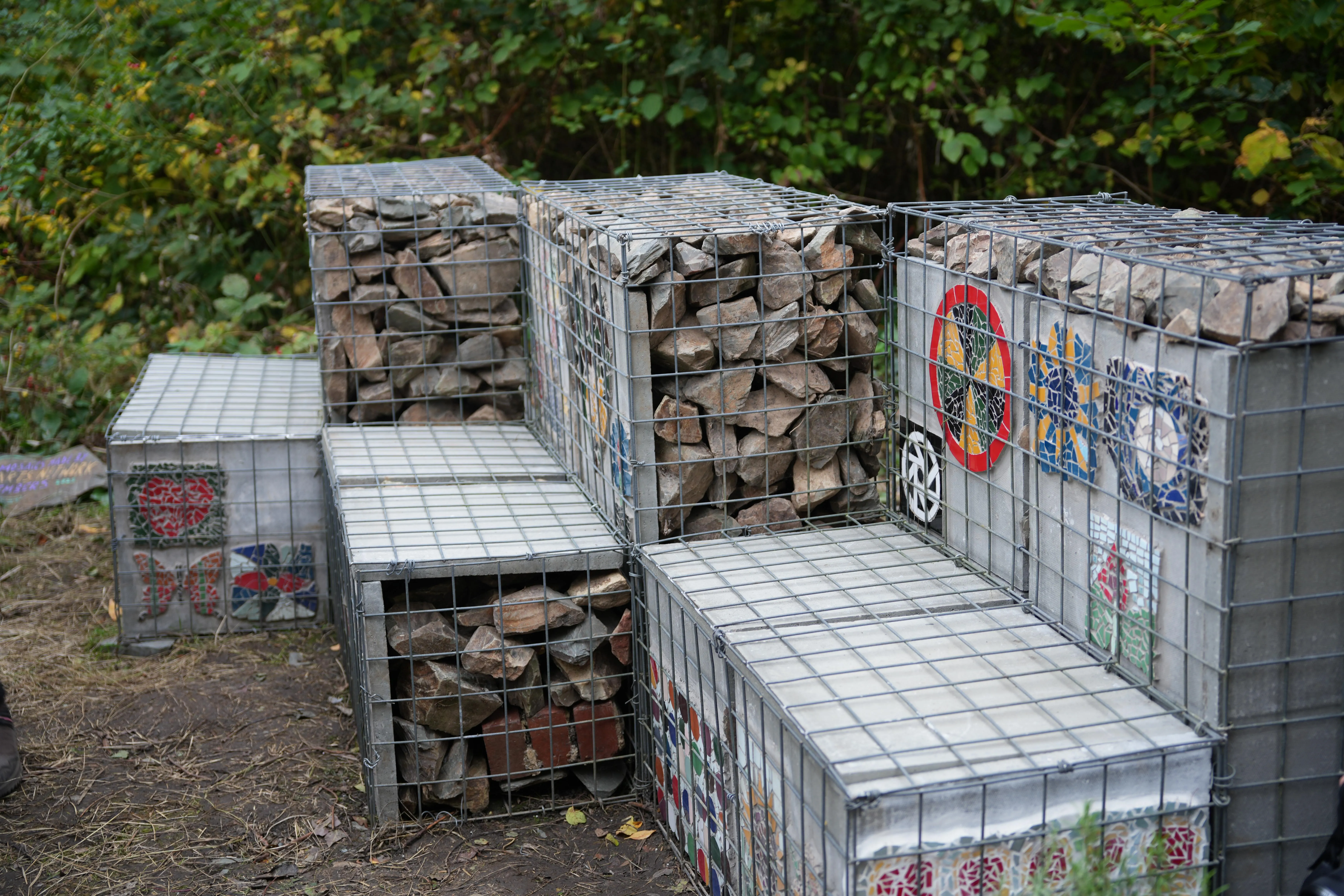 Bench covered in mosaics created by Arts Network members