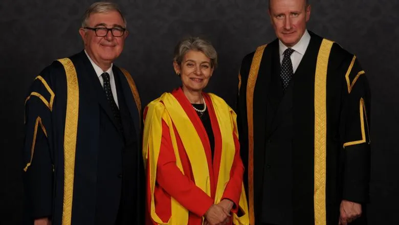 Irina Bokova with the Chairman of King’s College Council, Sir Christopher Geidt, and the President & Principal of King’s, Professor Edward Byrne.