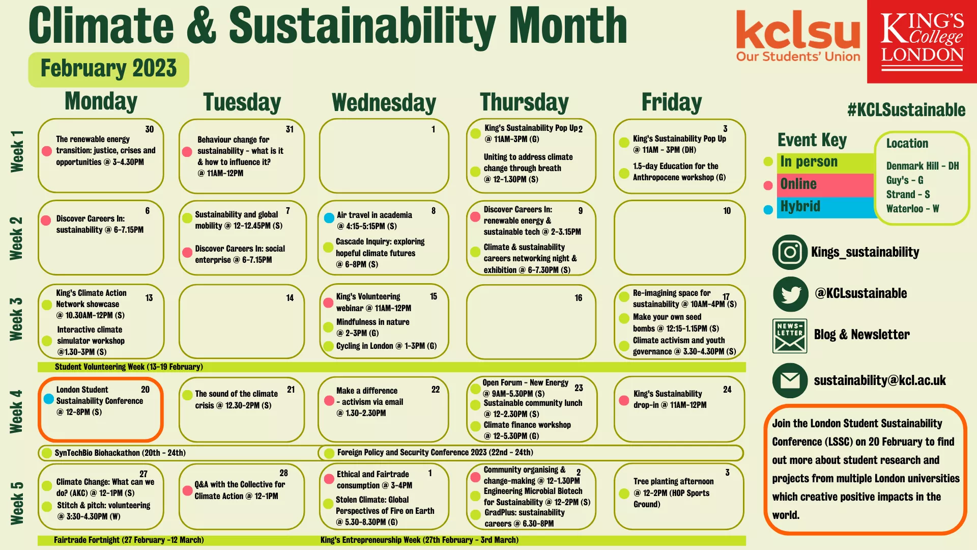 Climate & Sustainability Month Calendar (updated 17.2.23)