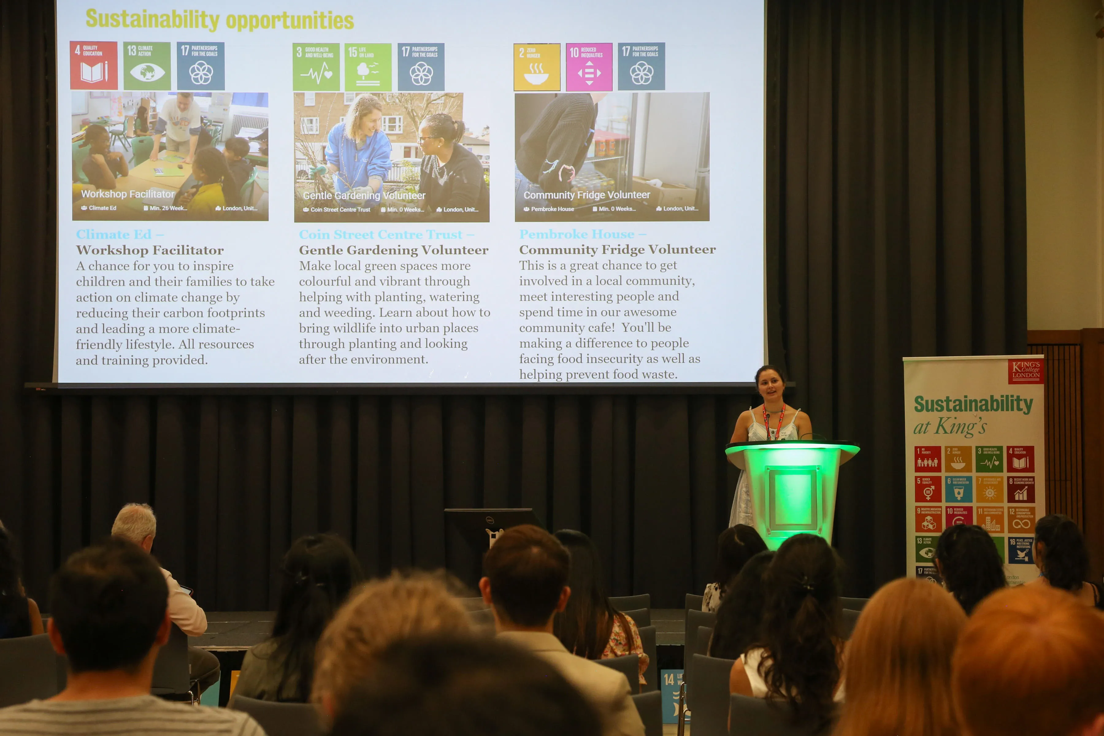 Sustainability Awards:Marion Guerbet presenting on King's Volunteering