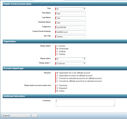 Completed form