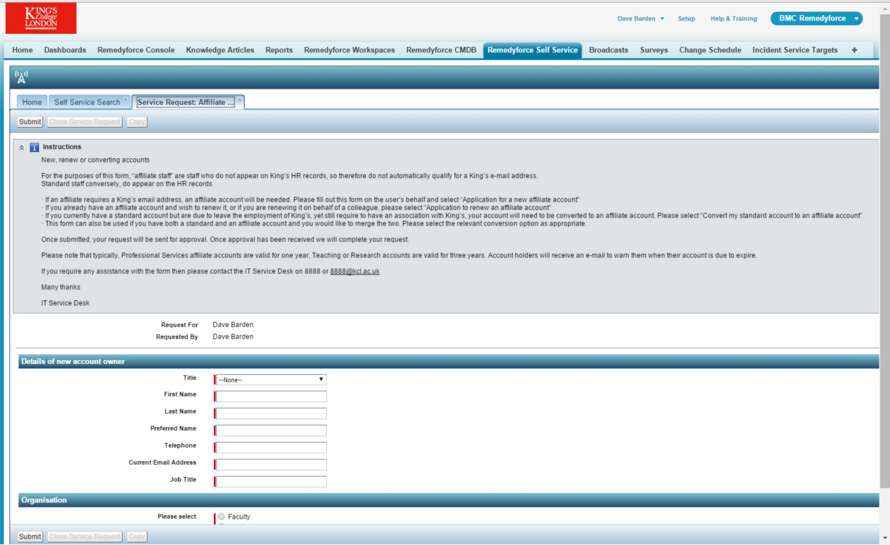 Affiliate Account Requests King S It King S College London