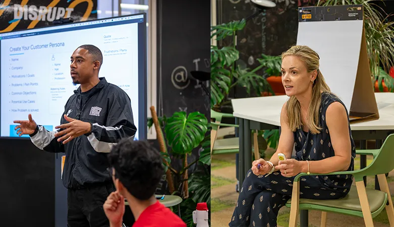 Change our City Challenge 2025 - Two photos of experts leading workshops