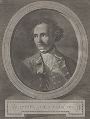 Engraved portrait of Captain James Cook from his account 'A voyage towards the South Pole, and round the world' (London, 1777)