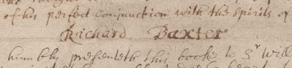 Detail showing signature of Richard Baxter