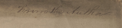 Detail from a pamphlet by William Thomson showing inscription in ink on cover: 'From the Author.'