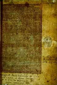 First leaf of the Psalterium Aethiopicum, back lit to reveal paper structure and watermark
