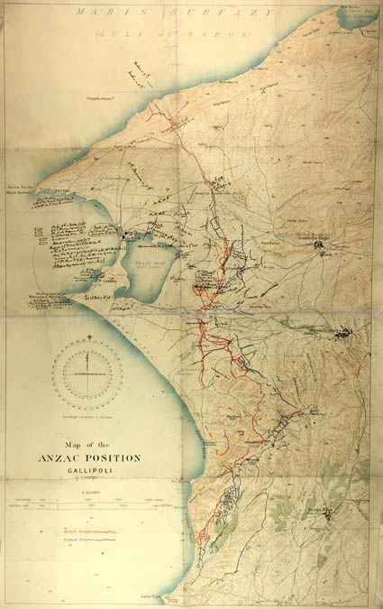 Map of Gallipoli penisula from 1915 belonging to Gen Sir Ian Hamilton