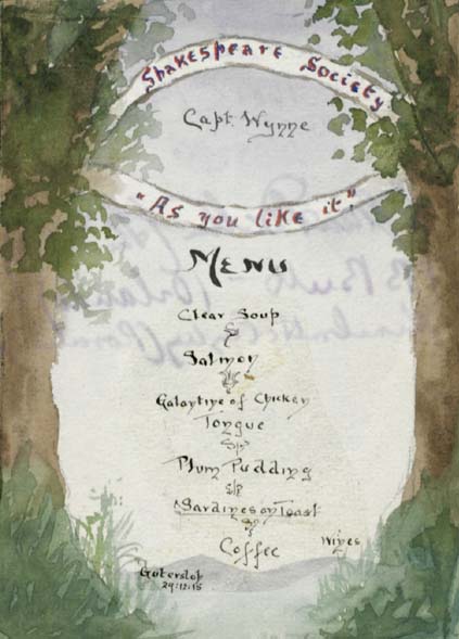 Menu for 29 December 1915 in German prisoner of war camp from Wynne collection