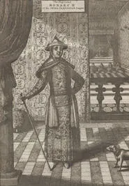 Portrait of 'The Great Cham Emperor' Qing Emperor, Shunzhi (1638-1661). From Johannes Nieuhof's 'Embassy from the East-India Company of the United Provinces, to the Grand Tartar Cham Emperor of China (London, 1673).