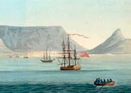 Table Bay, with Cape Town and Table Mountain in the background. From 'The importance of the Cape of Good Hope as a colony to Great Britain ...' by Richard Barnard Fisher (1816).